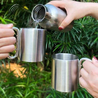 Stainless Steel Travel Mug with Carabiner Hook: 220/300ml - Perfect for Camping & Hiking