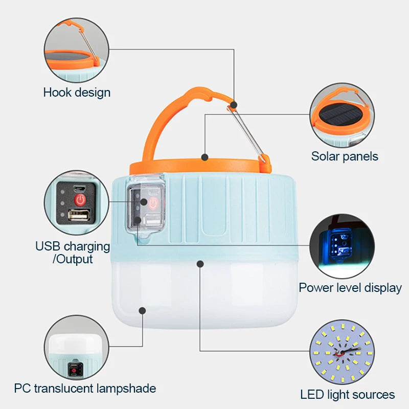 Versatile Solar LED Camping Lantern: Waterproof, Rechargeable & Portable - Essential Outdoor and Emergency Light
