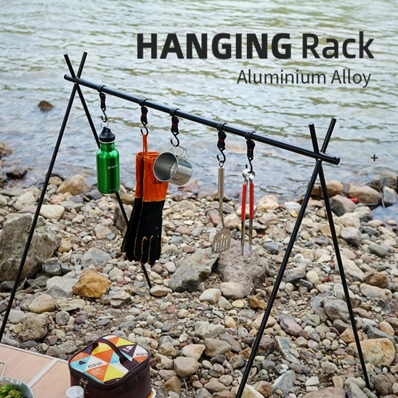 Portable Folding Tripod Rack: Lightweight Aluminum Camping Organizer for BBQ & Picnic Essentials