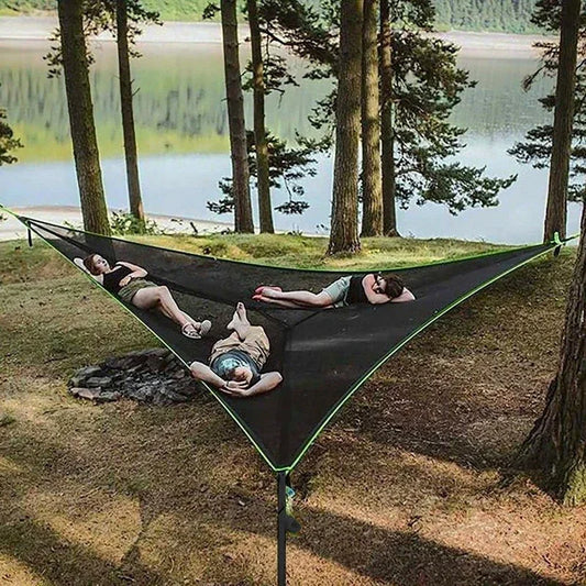 Triangular Canvas Hammock: Spacious & Comfortable Multi-Person Aerial Bed with Anti-Roll Design
