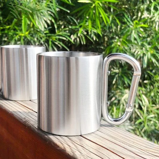 Stainless Steel Travel Mug with Carabiner Hook: 220/300ml - Perfect for Camping & Hiking